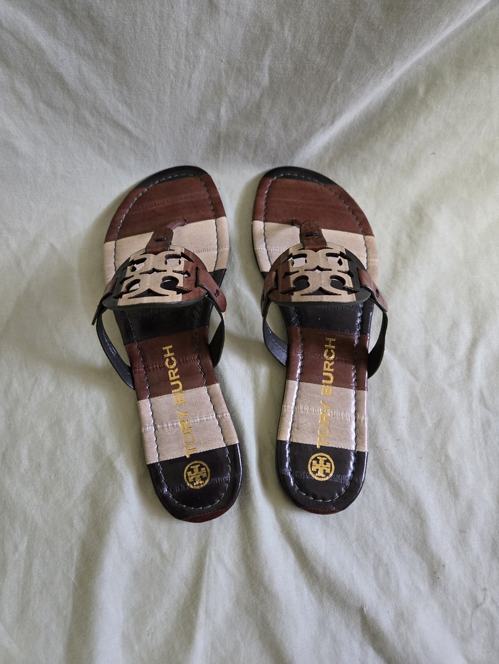 Tory Burch Miller Stripe Eel Thongs Sandals Women Size 9